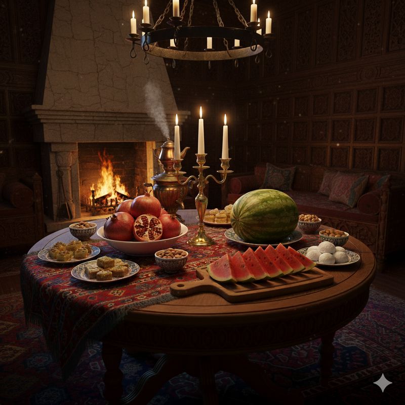 چیدمان حرفه‌ای انواع شیرینی شب یلدا روی میز